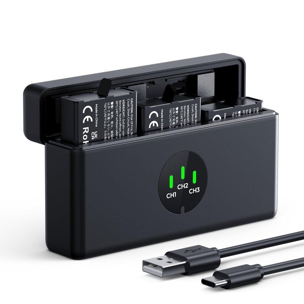 K&F CONCEPT 3 Pack Osmo Action 5 Pro Battery and Charger Set, Compatible with DJI Osmo 360