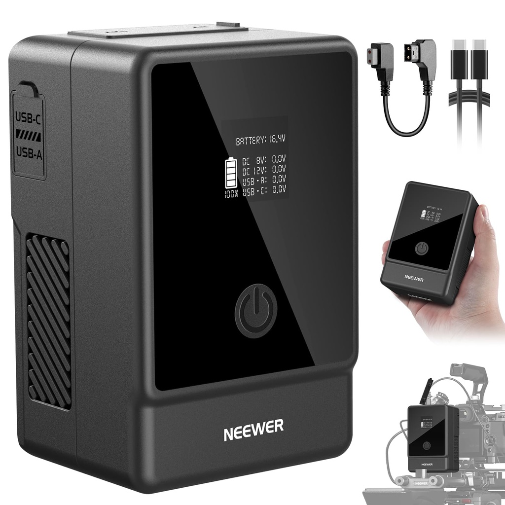 NEEWER BASICS V Mount Battery PS099E, 6800mAh/99Wh Mini V Lock with OLED Display, D Tap/Type
