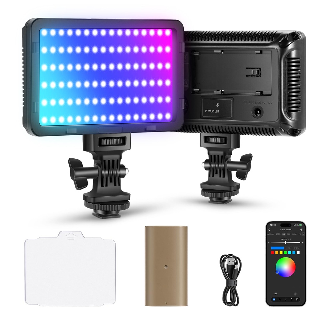 NEEWER RGB Video Light with 4000mAh NP-F750 Replacement Battery, APP Control