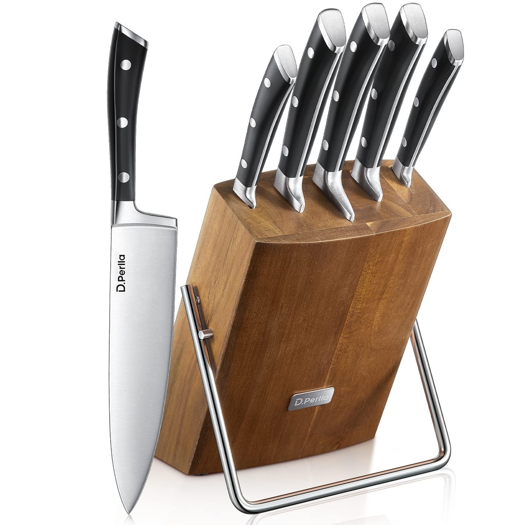 D.Perlla Knife Set, 6-Piece Kitchen Knife Sets, Knife Block Set with High Carbon German Stai