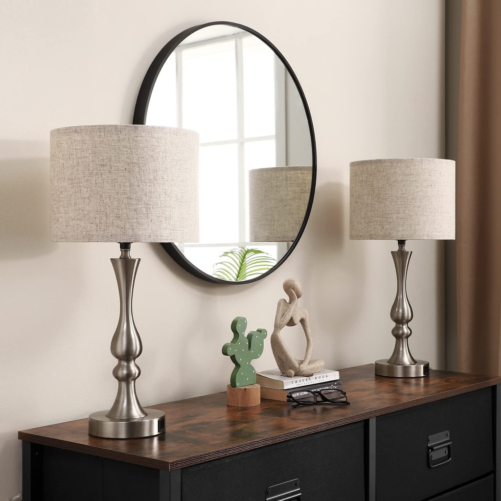 EDISHINE Bedside Lamps Set of 2, 3 Way Dimmable Touch Lamp with USB Charging, Table Lamps 
