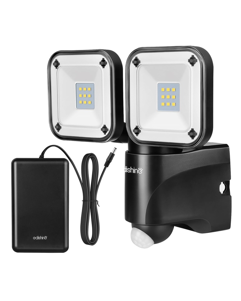 EDISHINE Battery Powered Motion Sensor Security Lights, 800LM LED Flood Light Outdoor, 6000K
