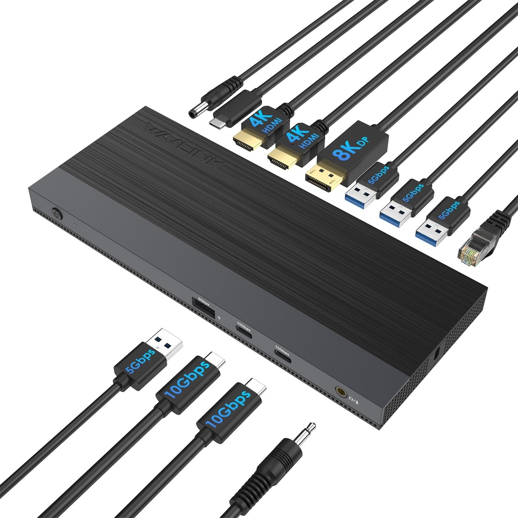 WAVLINK USB C Docking Station with 100W Charging,13-in-1 Triple Display USB-C Dock Max 4K@14