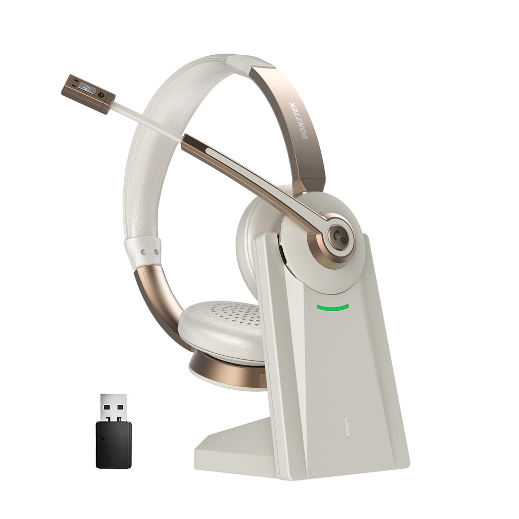 Vonztek Wireless Headset,QCC v5.1 Bluetooth Headphones with Microphone, CVC Mic Noise Cancel