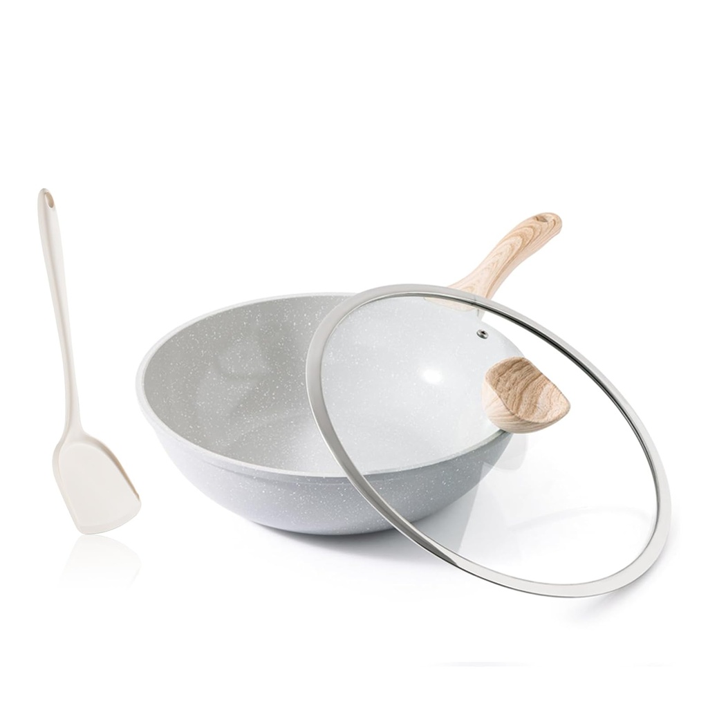 Kordisen Ceramic Wok with Lid, 30 cm Nonstick Woks & Stir-Fry Pans for Cooking, Induction Cooking suitable
