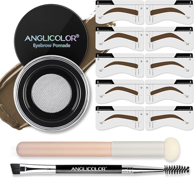 Anglicolor Eyebrow Stencil Set, Eyebrow Stencil Kit, Waterproof Eyebrow Pomade