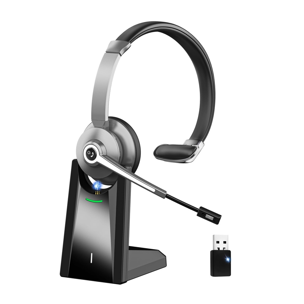 Bluetooth Headphones, Wireless Headset with Microphone Noise Canceling & USB Dongle, On Ear