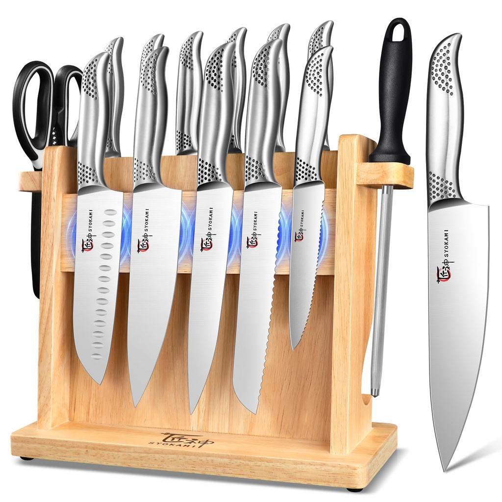 Kitchen Knife Set, Japanese Sharp Chef Knife Sets with Magnetic Holder, 14 Piece Professional set