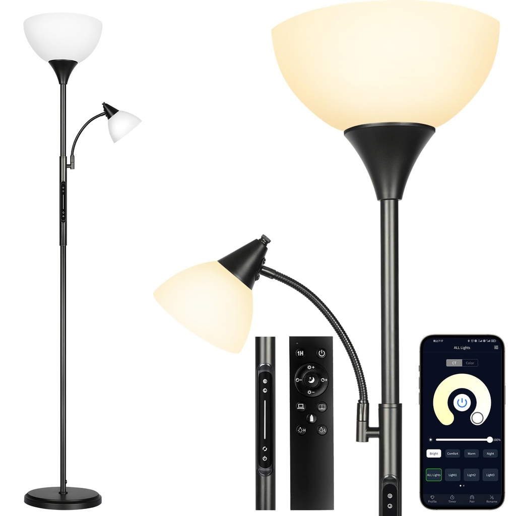 OUTON LED Dimmable Floor Lamp with Touch Control & Remote & App Control, Uplighter Mother and son
