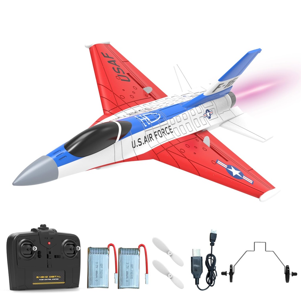 volantexrc RC Plane for Beginners, 2CH RC Jet F-16 Fighting Falcon with Cool Lights, 2.4GHz