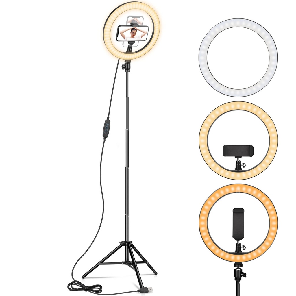 Ring Light 10" with 67" Extended Tripod Stand & Phone Holder for YouTube Video, Camera Led R