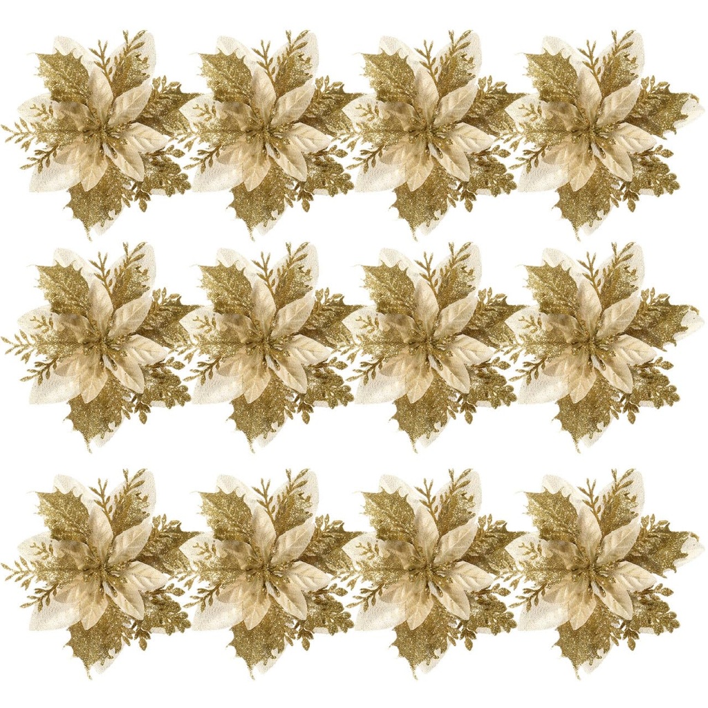 Alipis Glitter Poinsettia Flowers Christmas Tree Ornaments Artificial Flowers with Clips an
