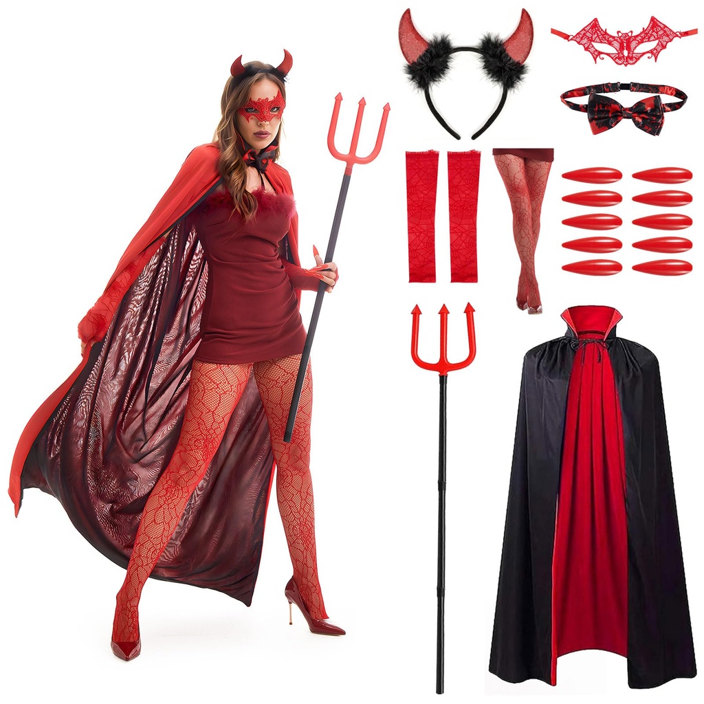 Phestival 19 IN 1 Halloween Costumes Adult Women - Devil Costume Devil Horns