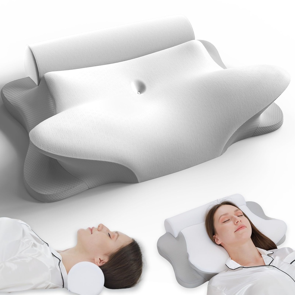 RUMMY 2-in-1 Memory Foam Cervical Pillow & Round Bolster Roll, Ergonomic Neck & Lumbar Supp