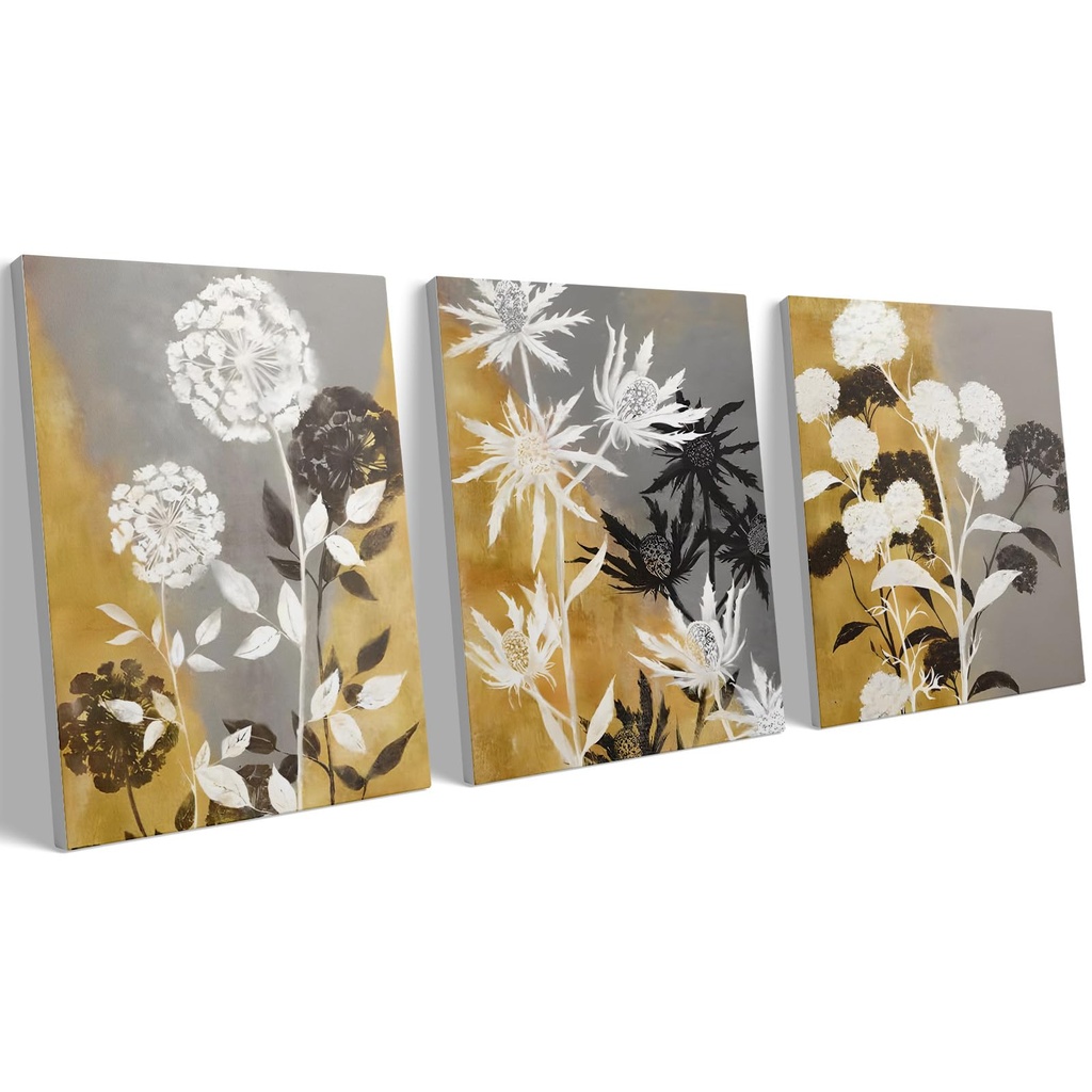 Framed Wall Art Nature Canvas - Flowers Prints Set of 3 Wall Aesthetic Poster for Room Deco
