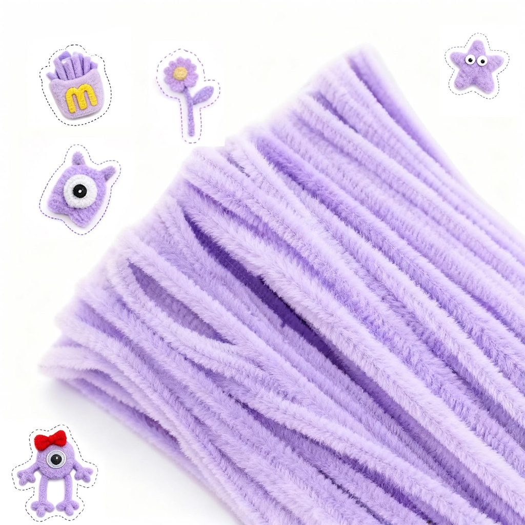 G2PLUS Light Purple Pipe Cleaners for Craft, 200PCS Long Crafting Pipe Cleaners, 6mm Chenil