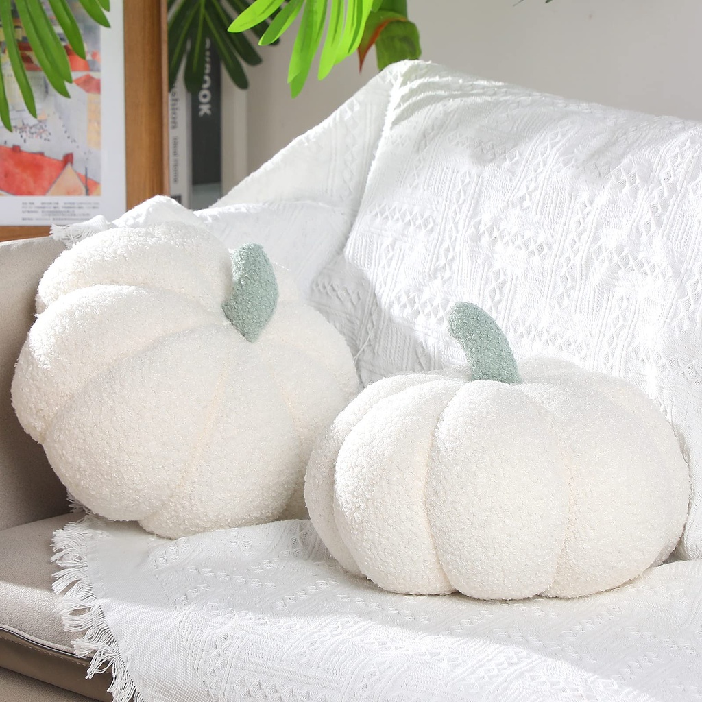 Queekay 2 Pcs Pumpkin Pillow Plush 11 x 9.5 Inch Thanksgiving Stuffed Pumpkin Decor for Fal