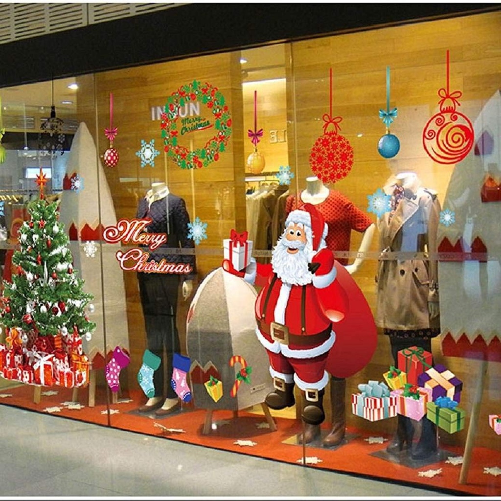Heekpek Christmas Window Stickers Santa Claus Gifts Trees Wall Murals Decorations Large Sti