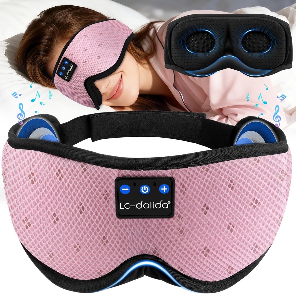 LC-dolida Bluetooth Sleep Mask Headphones for Side Sleeper, Total Blackout 3D Eye Mask Sleep