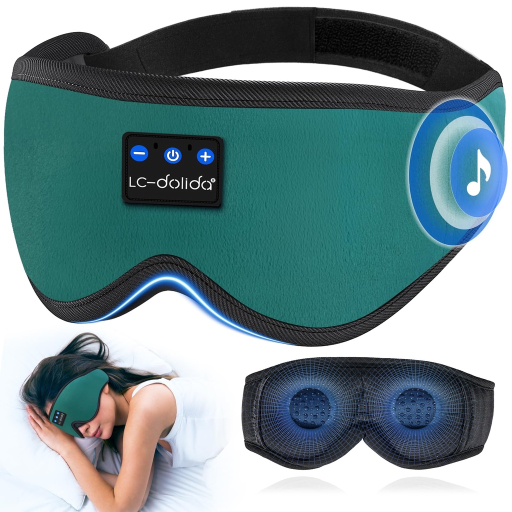 LC-dolida Bluetooth Sleep Mask Headphones,Upgraded 3D Sleep Headphones for Side Sleeper,16Hr