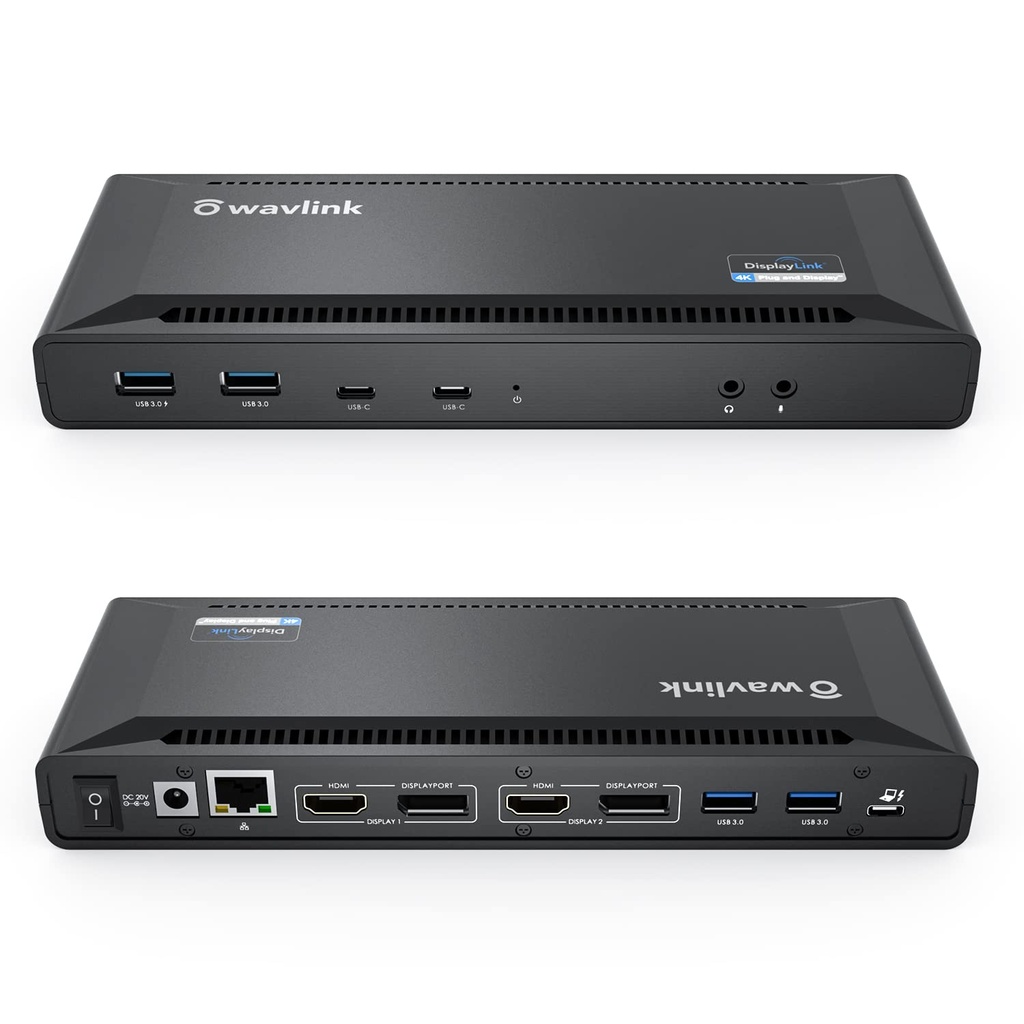 WAVLINK USB 3.0 / USB C Dual 4K Display Docking Station with DisplayPort and HDMI for Window
