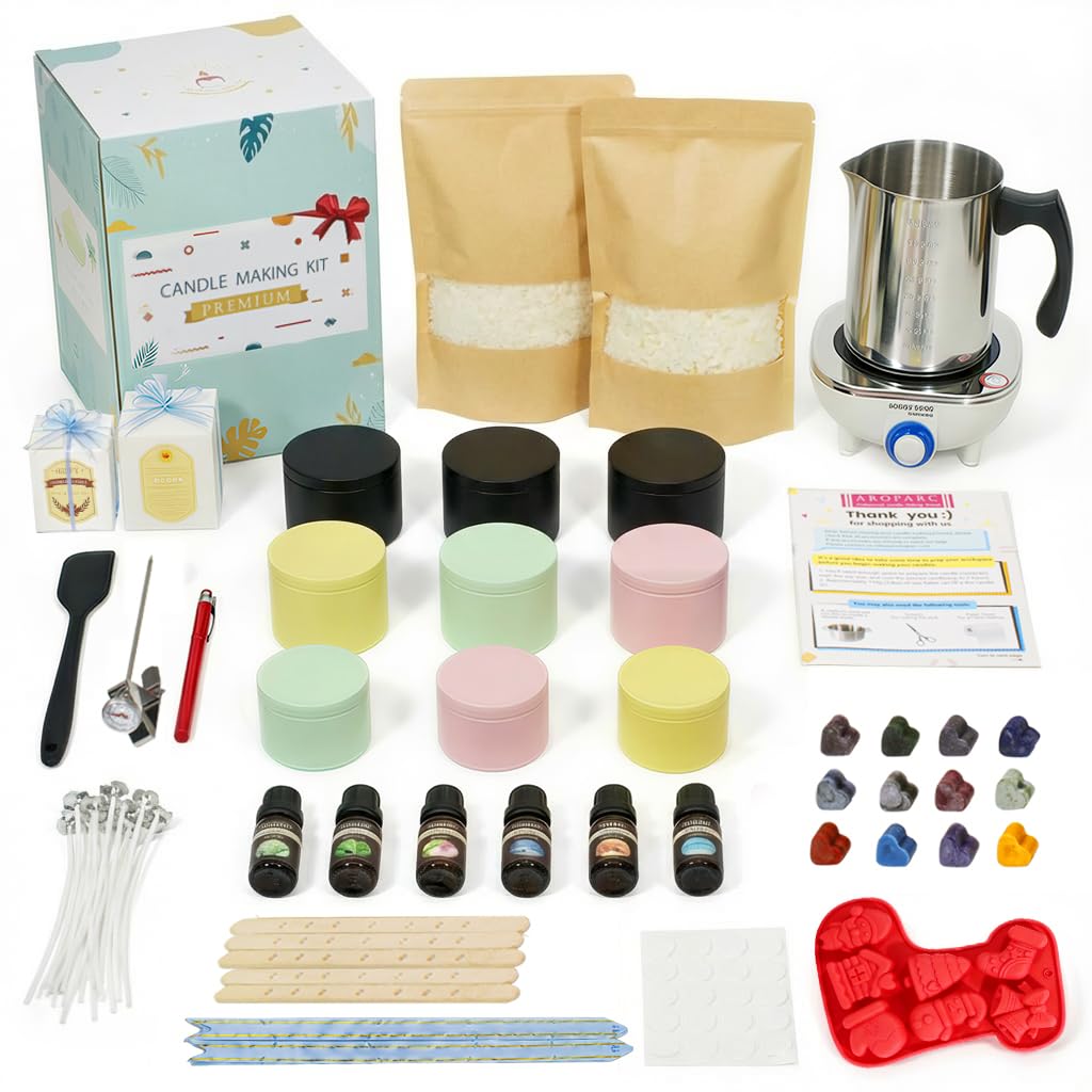 JULWHISPER Complete Candle Making Kit with Wax Pot, Candle Making Supplies for Beginners, D
