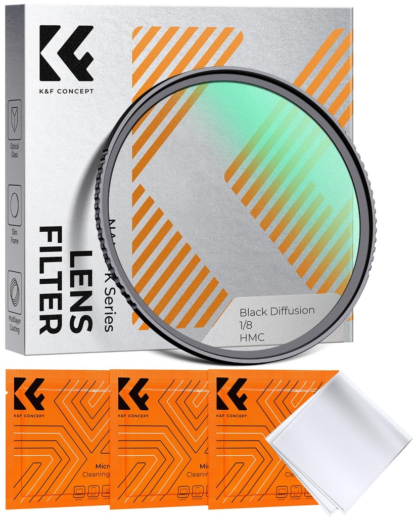 K&F CONCEPT 82mm Black Diffusion 1/8 Filter Mist Soft Glow Diffuser Lens Filters(Nano-K Seri
