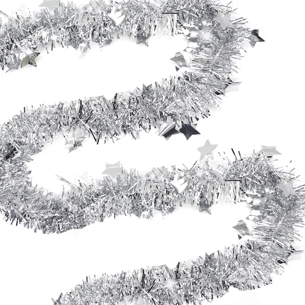 6 Pack Christmas Chunky Tinsel Garlands with Star, Thick Xmas Tinsel Hanging Decoration for