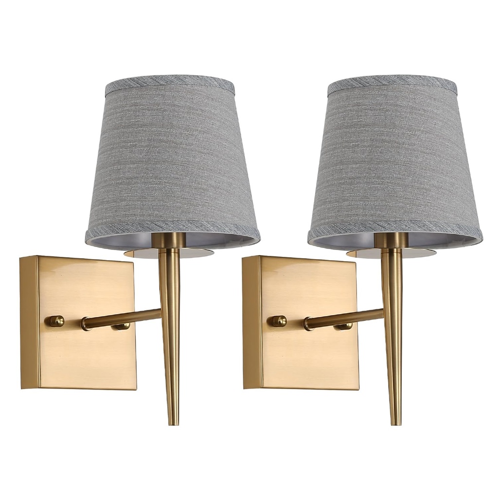 Kaj Hejmo Set of 2 Mid-Century Modern Wall Sconces with Fabric Lampshade| 1-Light Metal 