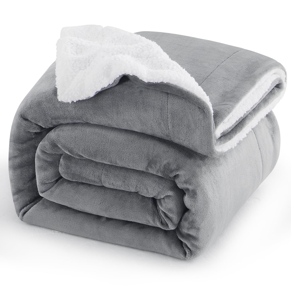 Aisbo Sherpa Fleece Blanket Grey Throws - Thick Warm Soft Throw Blanket for Bed Double Size,