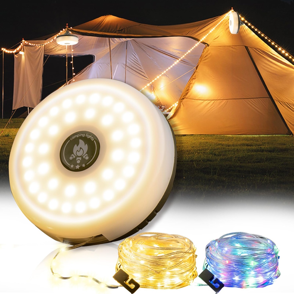 Sutaig Camping String Lights, 4 in 1 Outdoor Camping Lantern with 8 Lighting Modes(32.8Ft),