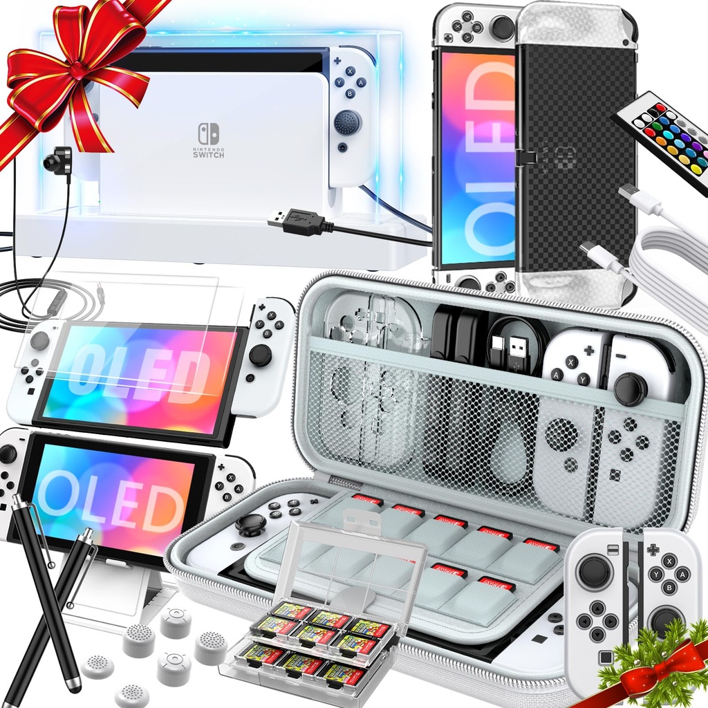 HEYSTOP Switch OLED Accessory Kits,Switch OLED Bundle with Dust Cover/Protective Cover/Temp