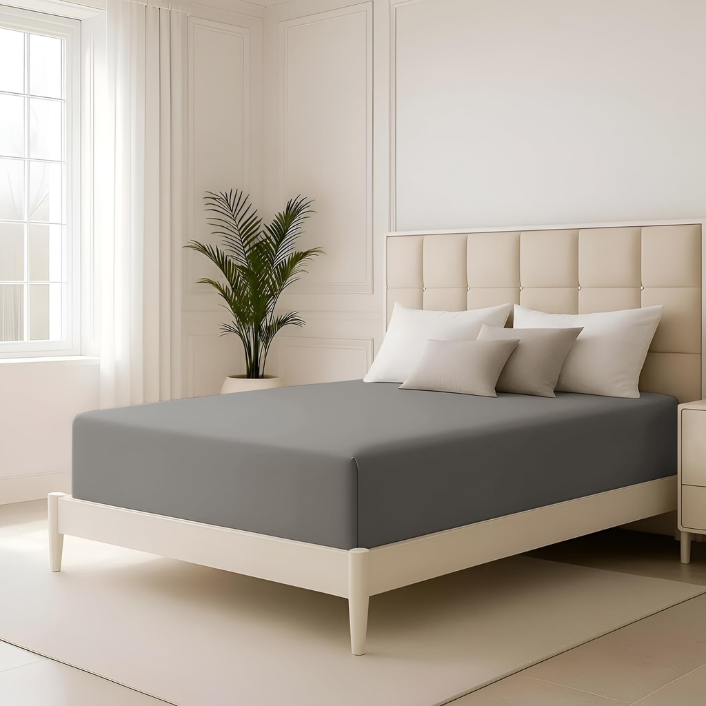 Hafaa Double Fitted Sheet Grey Bedding 40 Cm Extra Deep Pocket Bed Sheets Soft Brushed Micr