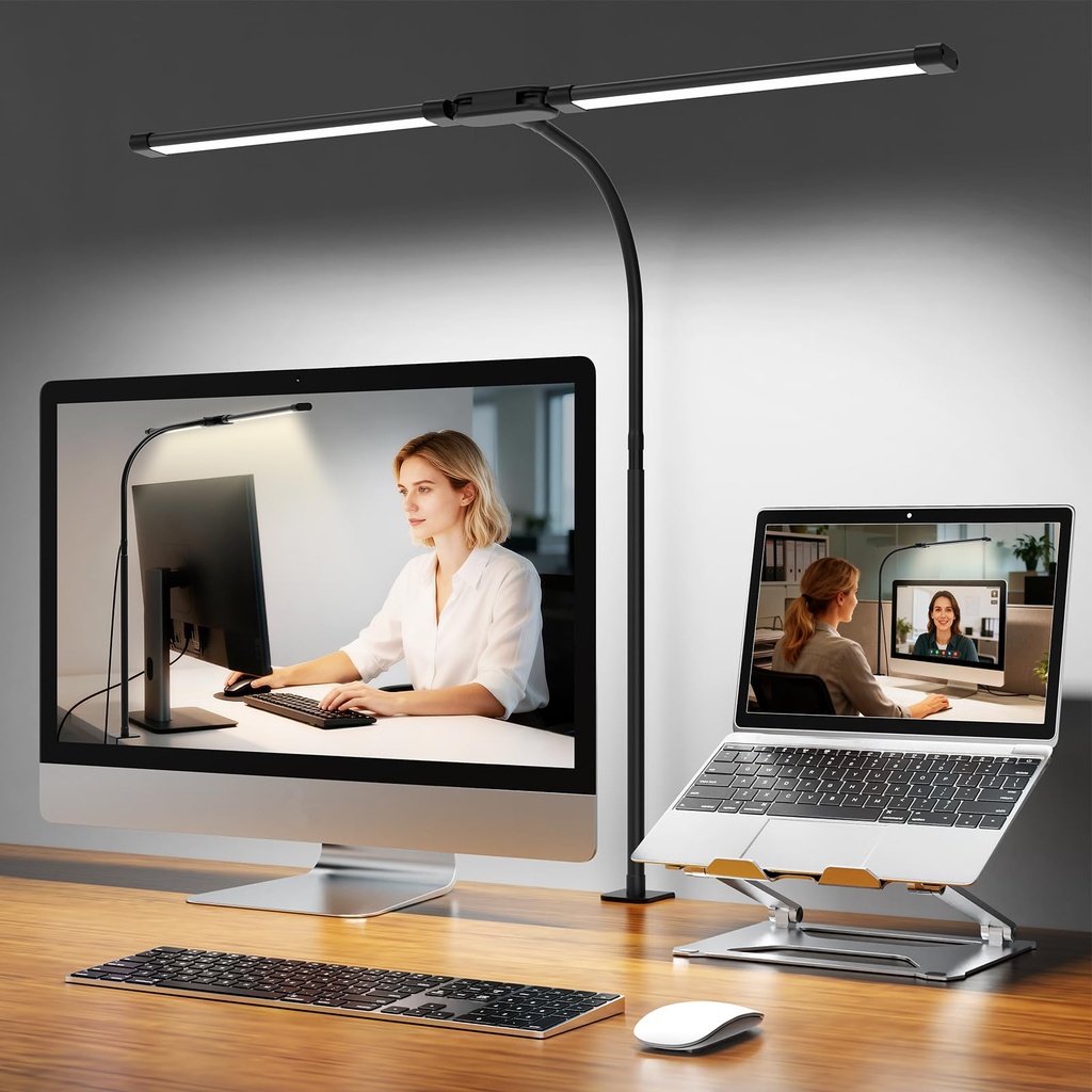 Woputne Desk Lamp with Clamp, Super Wide & Bright, 5 Color Modes x 10 Brightness Levels, 960