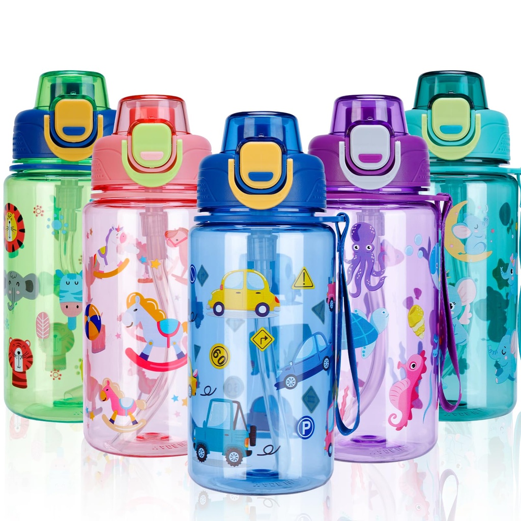 SENBSLAN Kids Water bottles with Removable Straw,600ml Drinks Bottle for School,Leakproof Bo