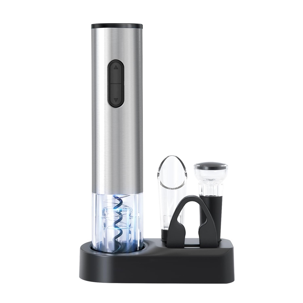 ELMWAY Electric Wine Opener Set Ã¢Â€Â“ Battery Operated Corkscrew with Foil Cutter, Stainles