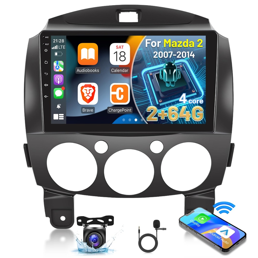[2G+64G] Car Radio for Mazda 2 2007-2014, 9 inch Touch Screen Car Play Android Mazda 2 Stere