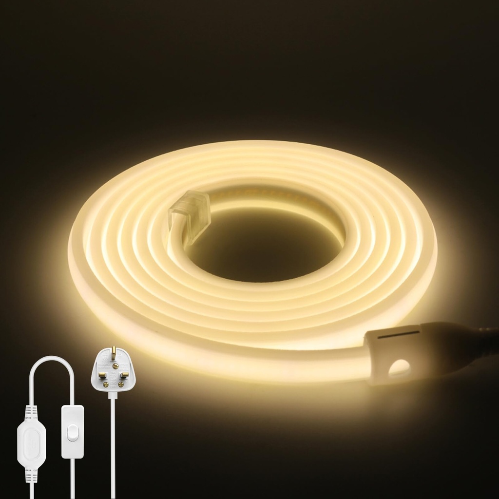 KAFULA 220V LED Neon Rope Light with On/Off, 25M Natural White 4000K Cuttable Waterproof Fl