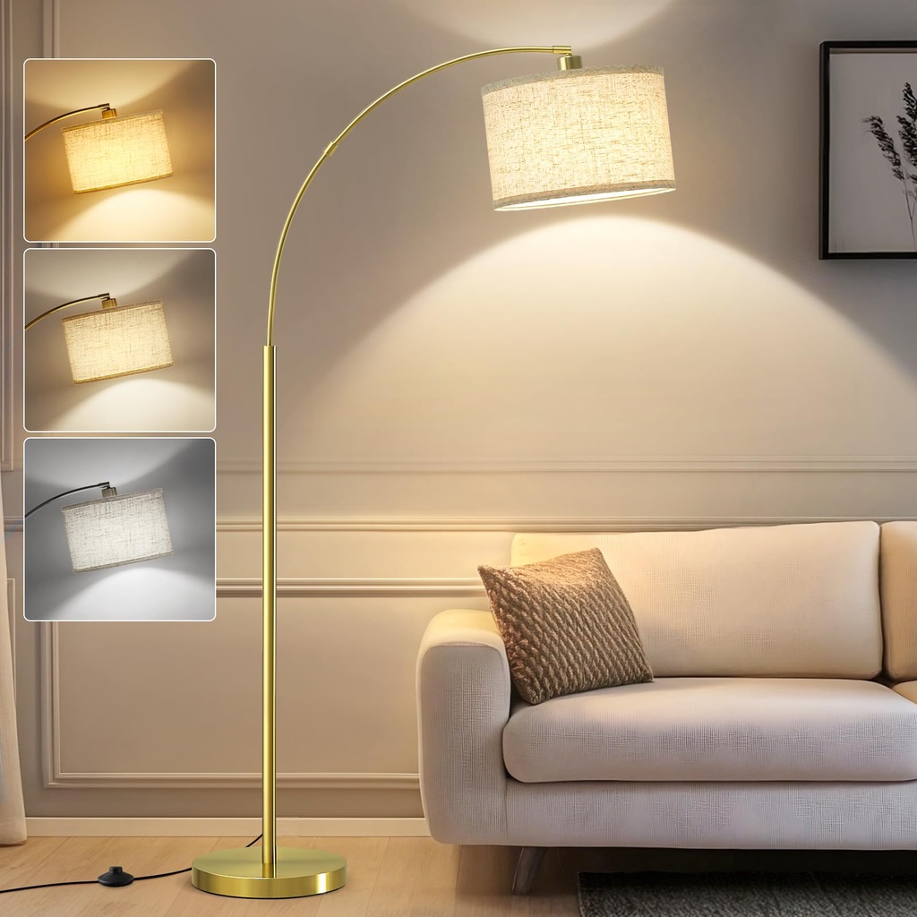 GyroVu Arc Floor Lamp for Living Room,Free Standing Lamp with Adjustable Lamp Head,3 Color