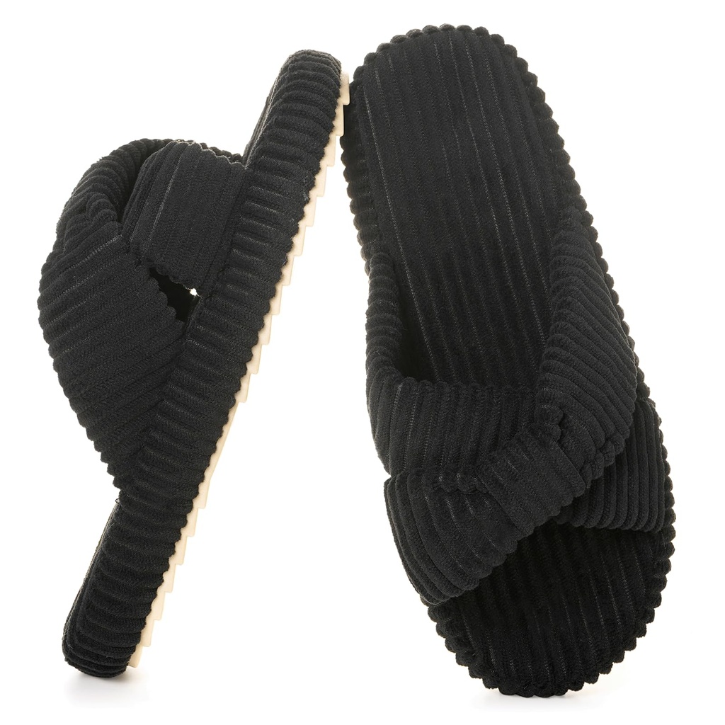 Women Slippers Comfortable Wide Memory Foam Cozy Corduroy Bedroom Cross Band Ladies Slides O