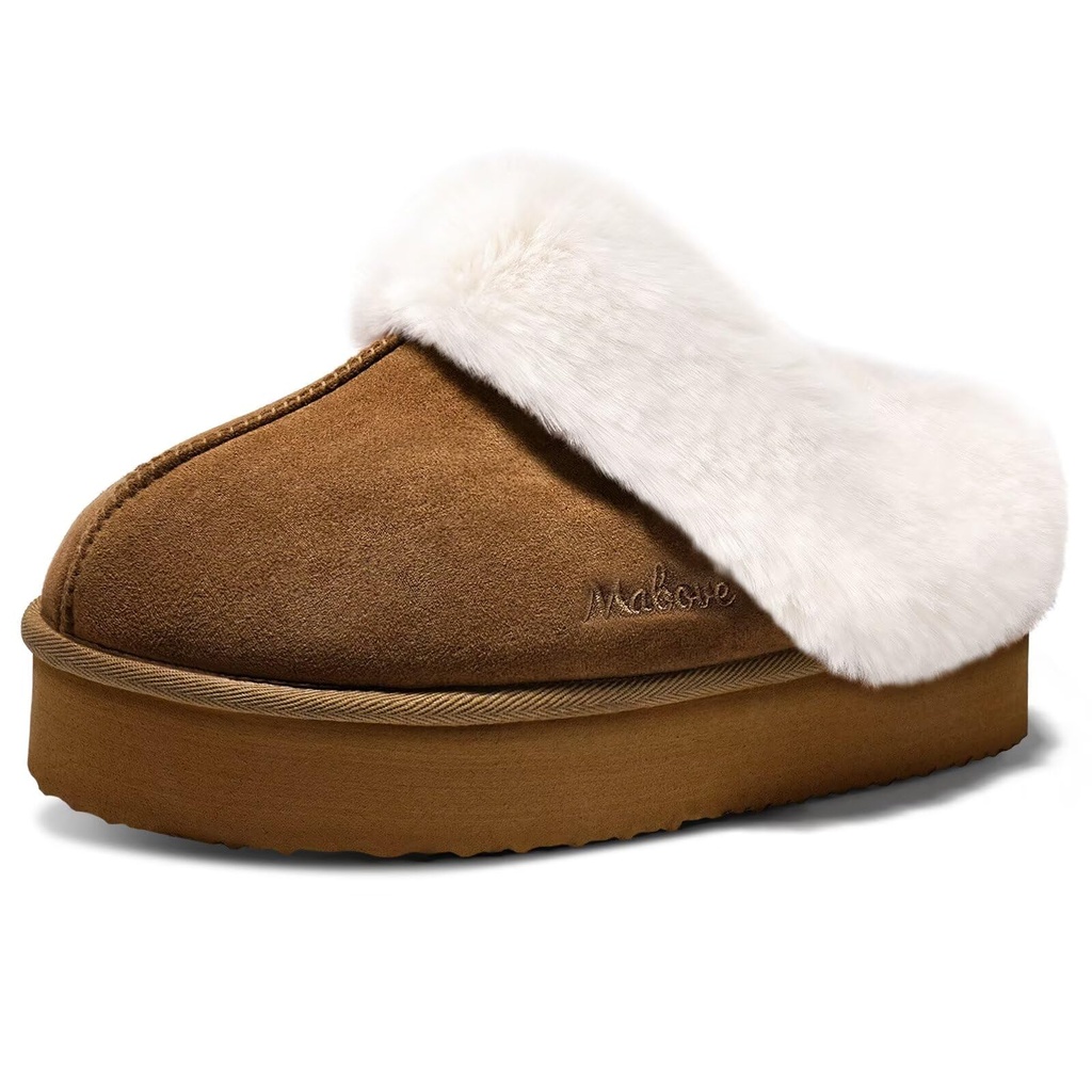 Mabove Slippers Womens Memory Foam Suede Ladies Lightweight Platform Winter Warm Outdoor Sli