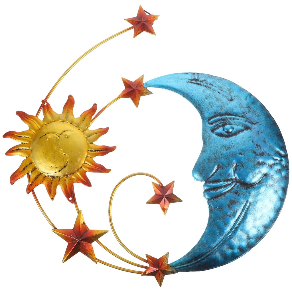 Zerodeko Mosaic Crescent Moon and Sun Moon Sun Stars Wall Decor Metal Moon Sun Stars Wall H
