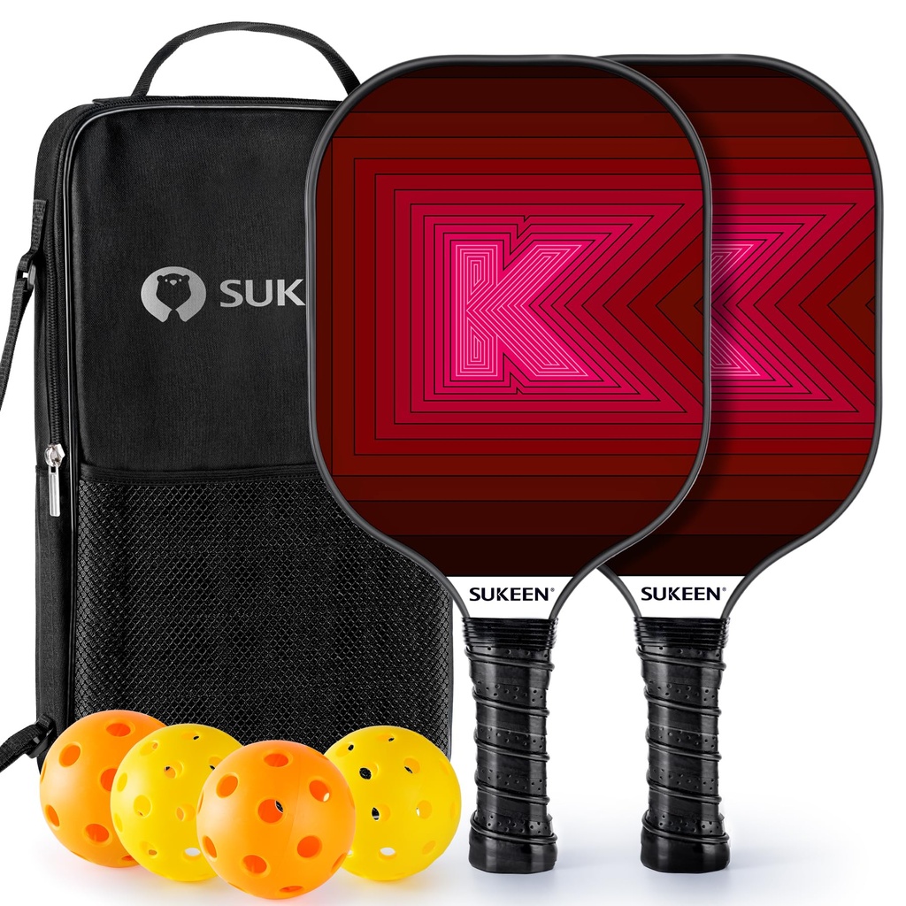 Sukeen Pickleball Set of 2, Pickleball Rackets with Fibreglass Surface and Polypropylene Ho
