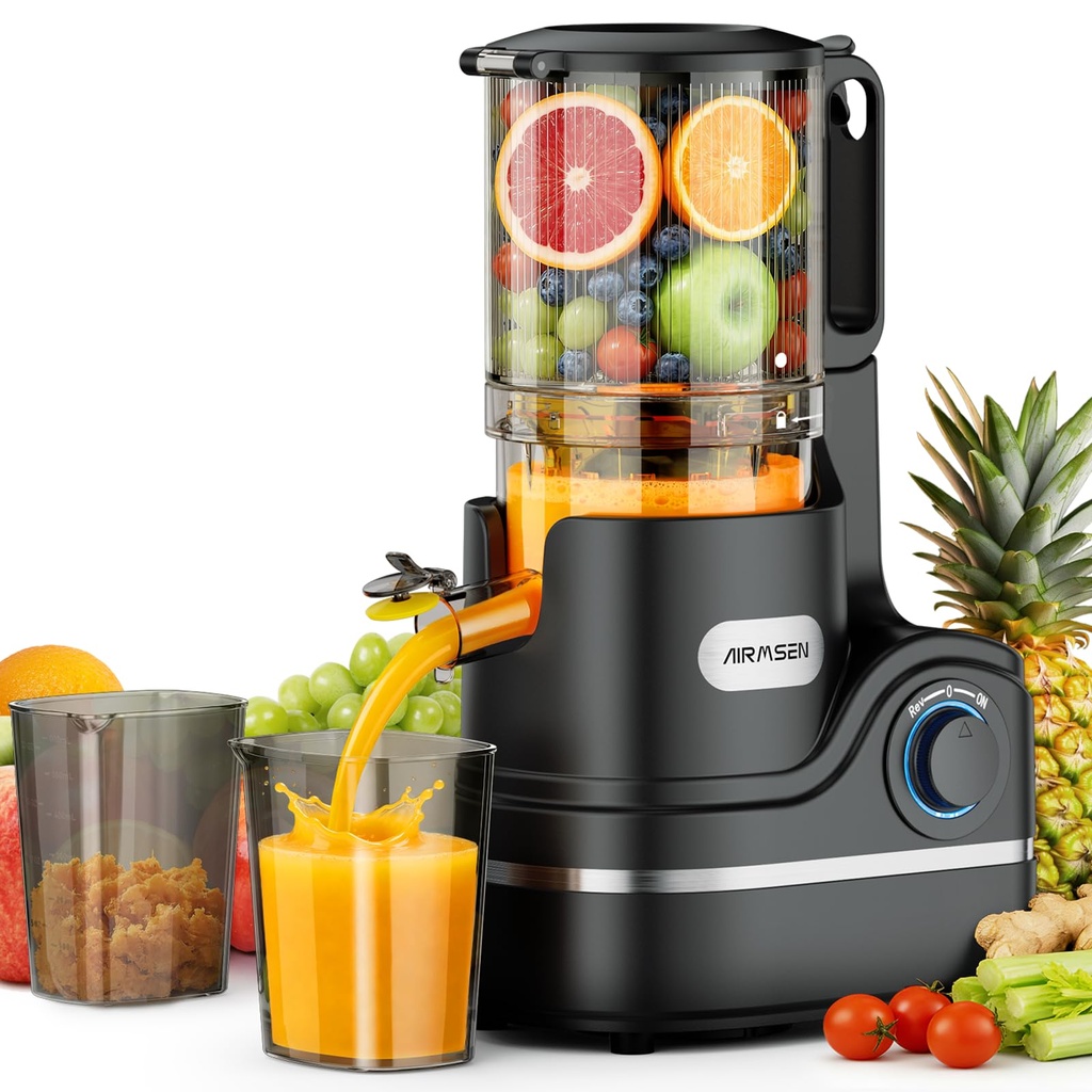 AIRMSEN Juicer Machines, 147MM Wide Chute Cold Press Juicer for Whole Fruit and Vegetable,