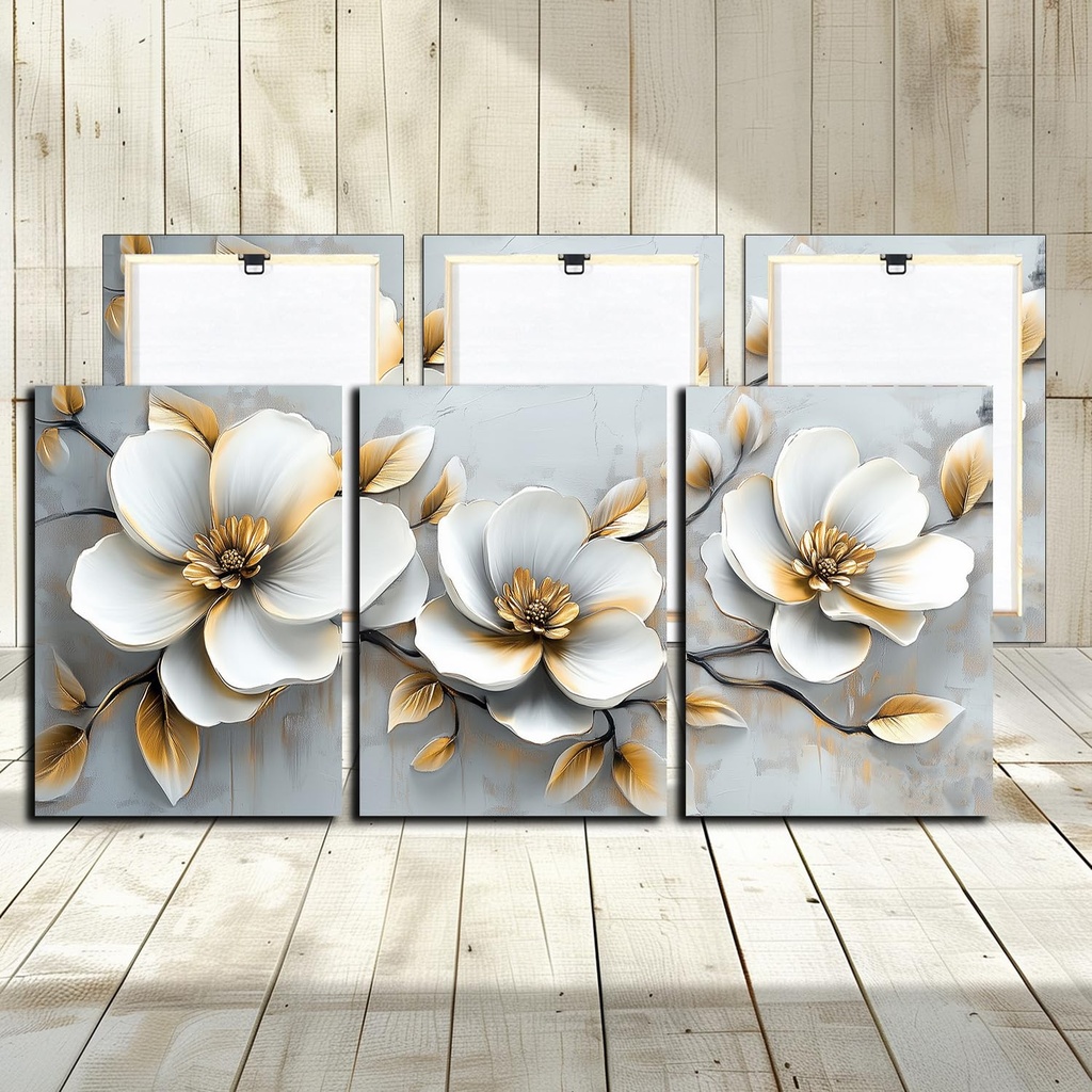 White Flowers Canvas Wall Art - 3 Panels Big Flowers Landscape Scenery Picture for Living R
