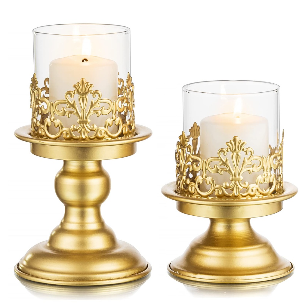 Sziqiqi Gold Pillar Candle holders for Table Centrepieces - Vintage Metal Candlestick Holder