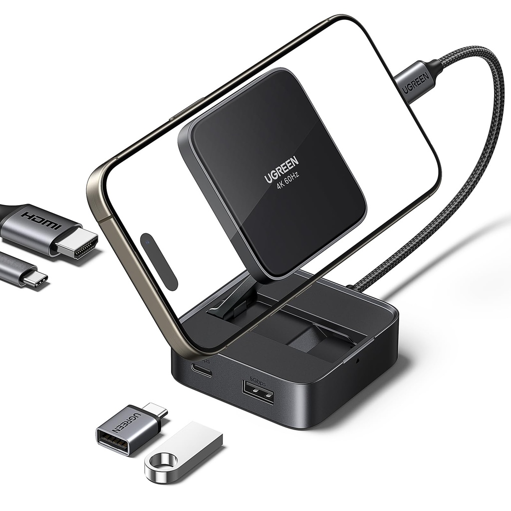 UGREEN USB C Hub, 4-in-1 Magnetic 4K@60Hz USB-C to HDMI Adapter, 100W PD Charging, USB-A/C D