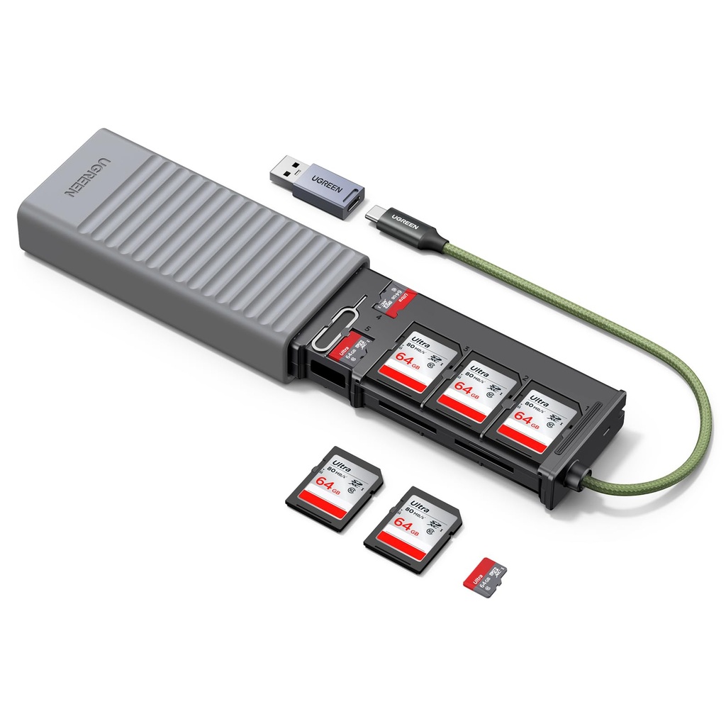UGREEN USB SD Card Reader, 2-in-1 Card Adapter with 2xSD+1xTF, 11 Card Storage Slots, SD/Micro