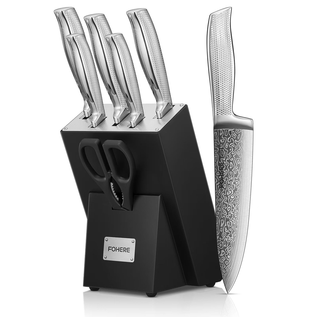 Kitchen Knife Set, FOHERE Knife Set with Advanced Self Sharpening Technology, 7 Pieces Wave