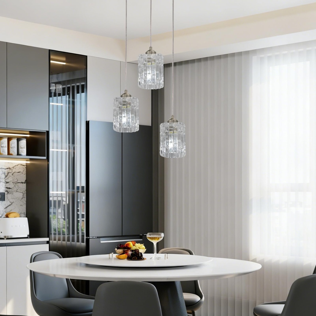 3 Ring Crystal LED Pendant Light, Modern Chrome Chandelier Ceiling Light with Adjustable Ha